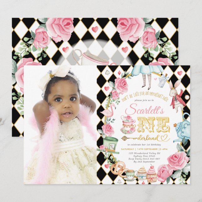 Alice in ONEderland Mad Tea Party 1st Birthday Invitation (Front/Back)
