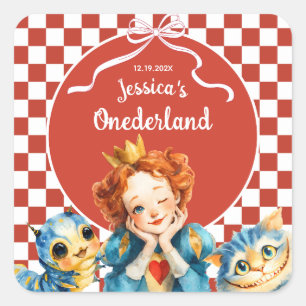 Alice in ONEDERLAND Queen of Hearts 1st Birthday  Square Sticker