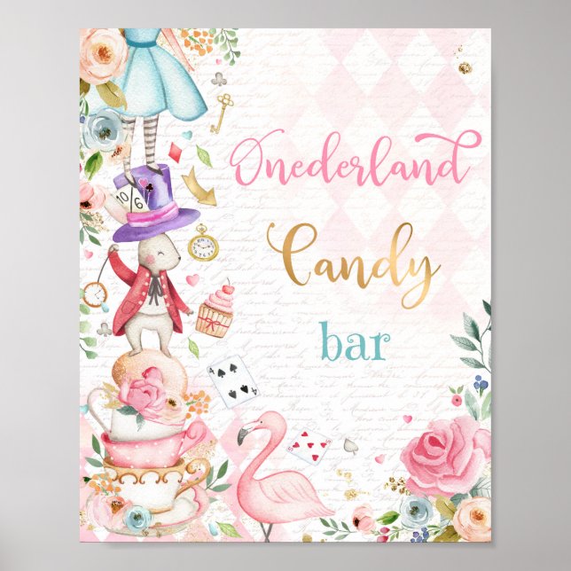 Alice In Onederland Wonderland Candy Bar Sign (Front)