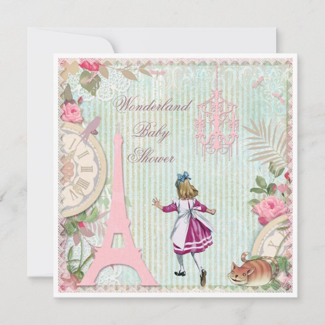Alice in Paris Shabby Chic Wonderland Baby Shower Invitation (Front)
