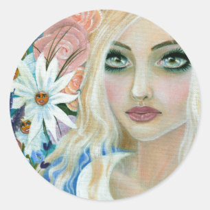 Alice in the Garden of Live Flowers Classic Round Sticker