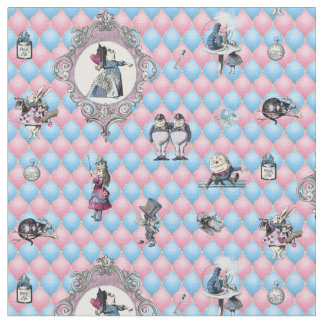 Alice in Winter Wonderland on Pink/Blue Background Fabric