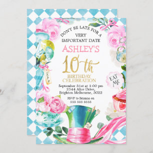 Alice In Wonderland 10th Birthday Invitation