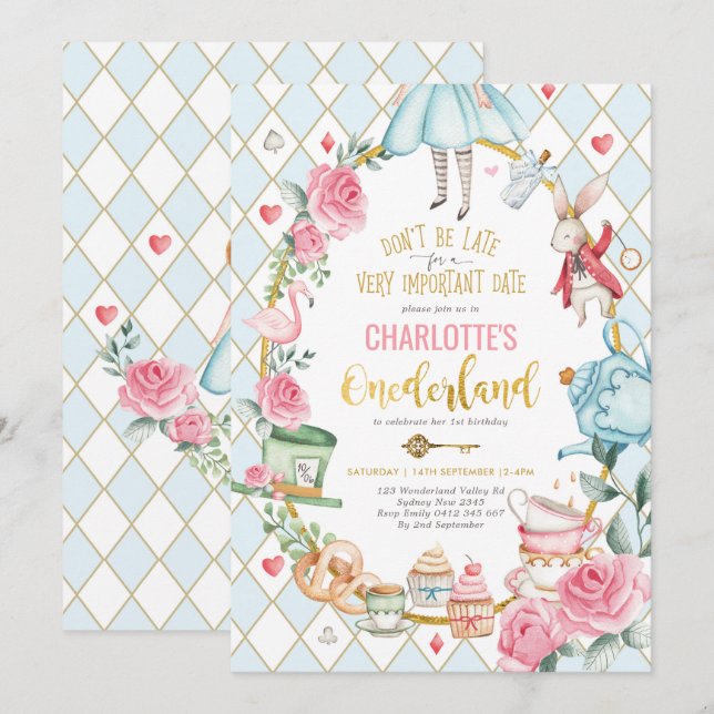 Alice in Wonderland 1st Birthday Mad Tea Party Invitation (Front/Back)