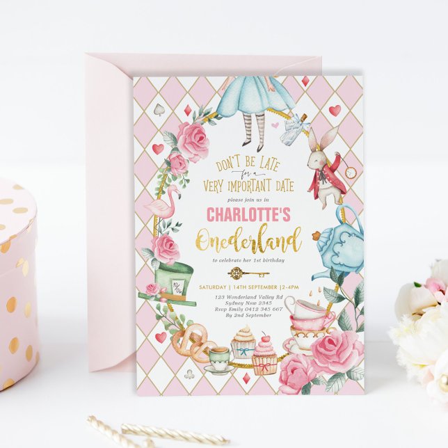 Alice in Wonderland 1st Birthday Onederland Party Invitation (Creator Uploaded)