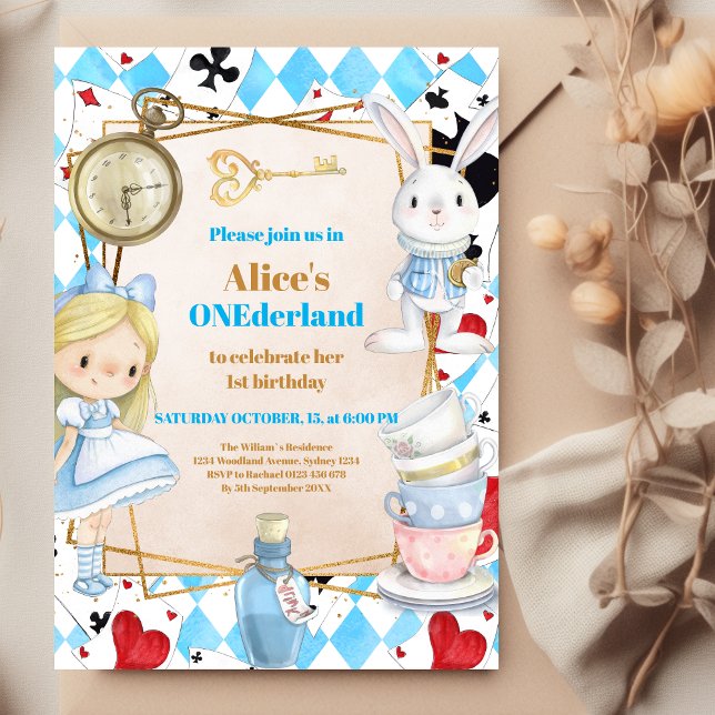 Alice in Wonderland 1st Birthday Onederland Party  Invitation (Creator Uploaded)