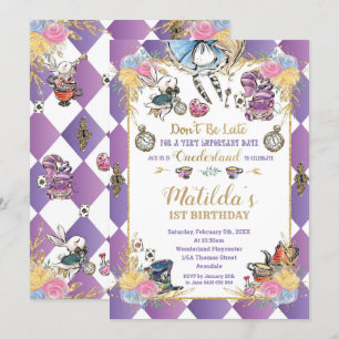 Alice in Wonderland 1st Birthday Onederland Tea Invitation