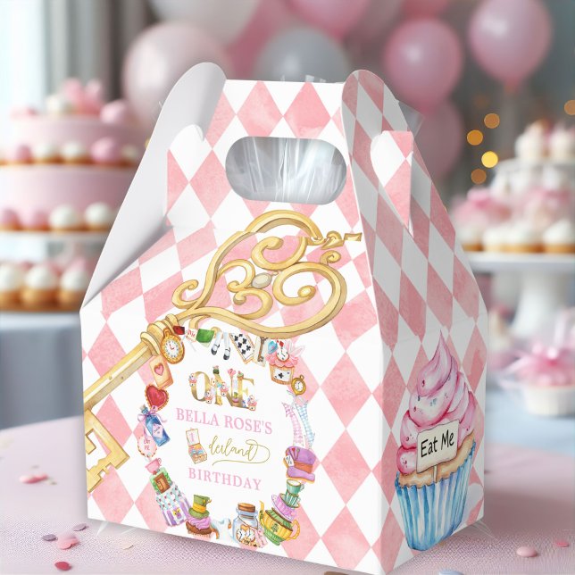 Alice in Wonderland 1st birthday Pink  Favour Box (Creator Uploaded)