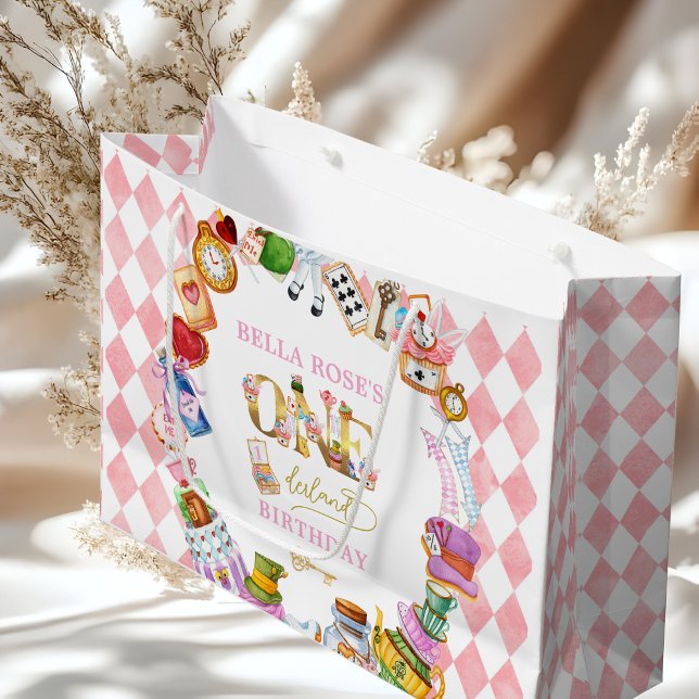 Alice in Wonderland 1st birthday Pink  Large Gift Bag (Creator Uploaded)