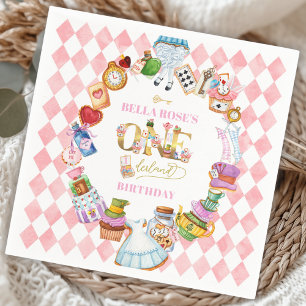 Alice in Wonderland 1st birthday Pink Napkin