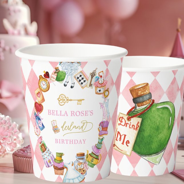 Alice in Wonderland 1st birthday Pink  Paper Cups (Creator Uploaded)