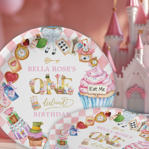 Alice in Wonderland 1st birthday Pink Paper Plate