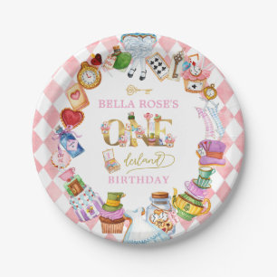 Alice in Wonderland 1st birthday Pink  Paper Plate