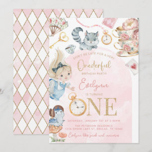 Alice In Wonderland 1st Birthday Tea Party Invitation