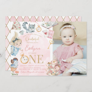 Alice In Wonderland 1st Birthday Tea Party Invitation