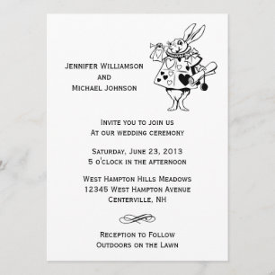 Alice In Wonderland #2 Black White Modern Wedding Invitation
