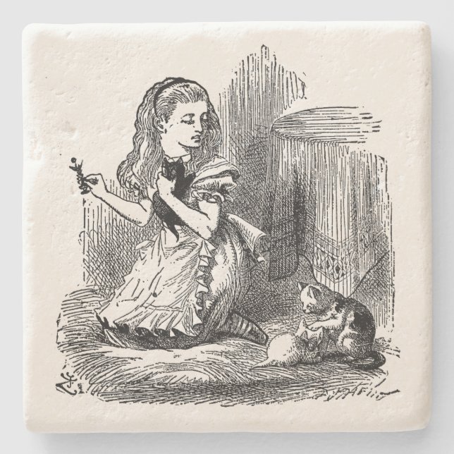 Alice in Wonderland, Alice and the Kitten - Dreams Stone Coaster (Front)
