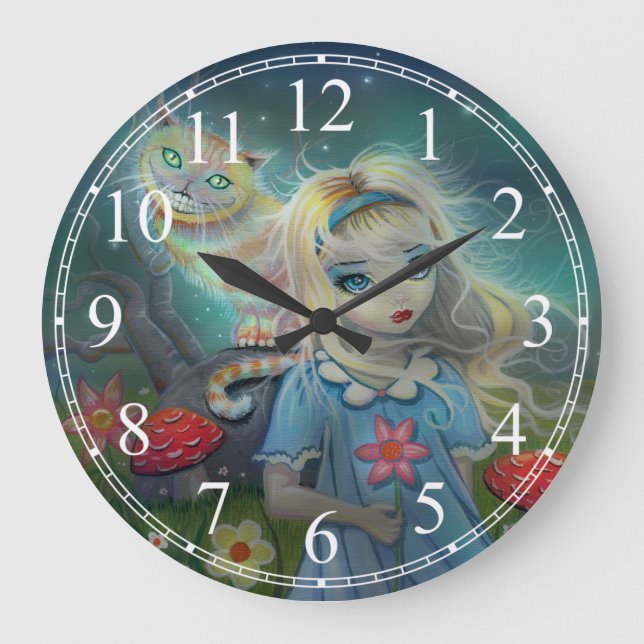 Alice in Wonderland and Cheshire Cat Large Clock (Front)