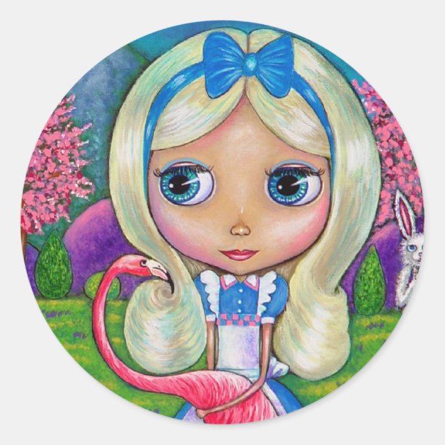 Alice in Wonderland and Flamingo Sticker (Front)