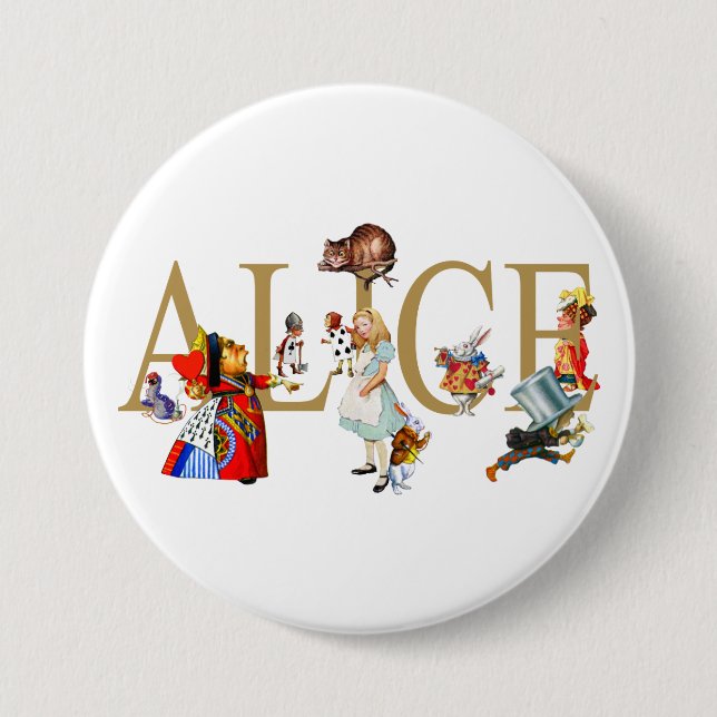 ALICE IN WONDERLAND AND FRIENDS 7.5 CM ROUND BADGE (Front)