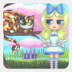 Alice in Wonderland and the Cheshire Cat Emo Square Sticker