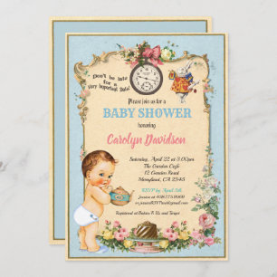 Alice in Wonderland Baby Boy Shower blue Invitation