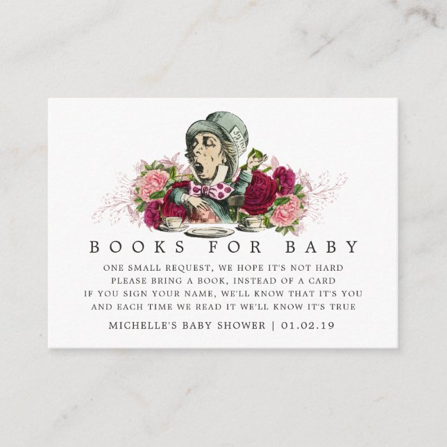 Alice In Wonderland Baby Shower Book Request Enclosure Card (Front)