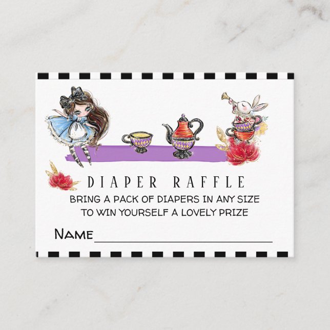 *~* Alice in Wonderland Baby Shower Diaper Raffle Enclosure Card (Front)