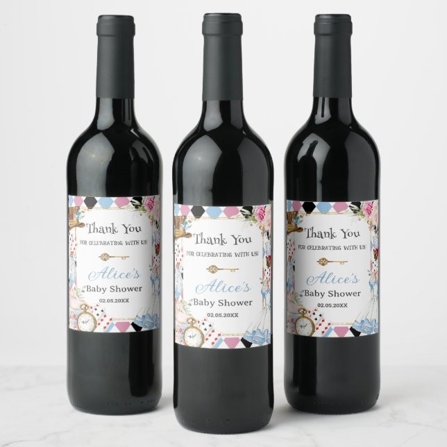 Alice in Wonderland Baby Shower High Tea Party  Wine Label (Bottles)