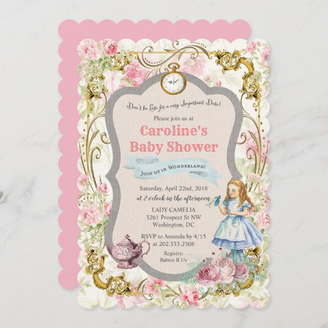 Alice in Wonderland Baby Shower Invitation (Front/Back)