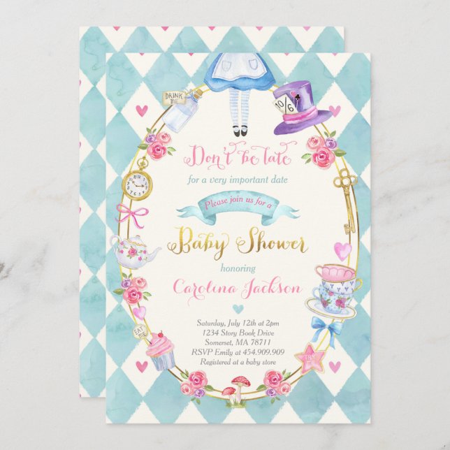 Alice In Wonderland Baby Shower Invitation (Front/Back)