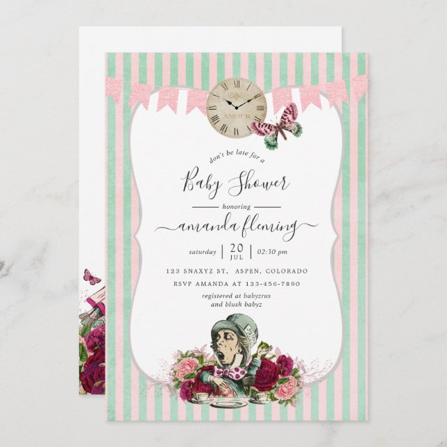 Alice In Wonderland Baby Shower Invitation (Front/Back)