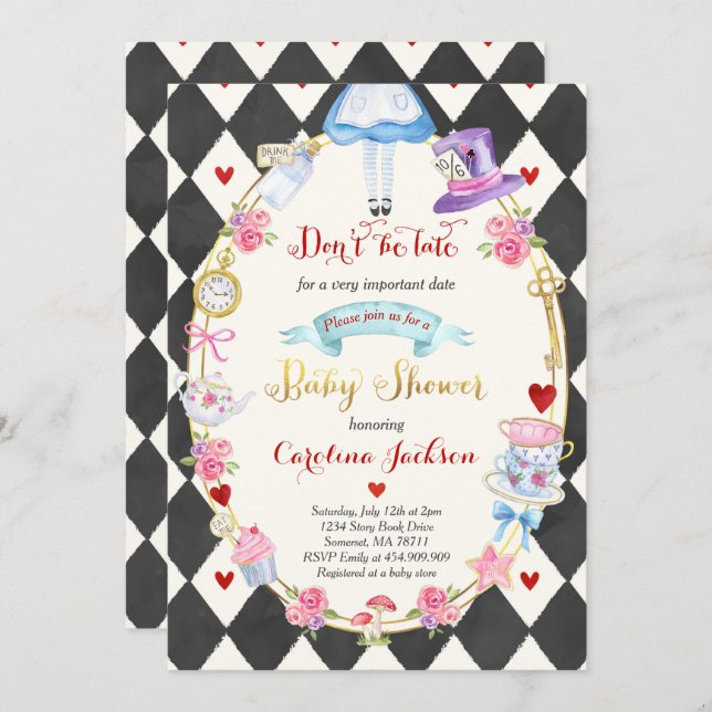 Alice In Wonderland Baby Shower Invitation (Front/Back)