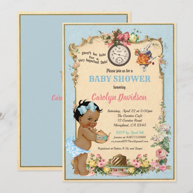 Alice in Wonderland Baby Shower Invitation African (Front/Back)