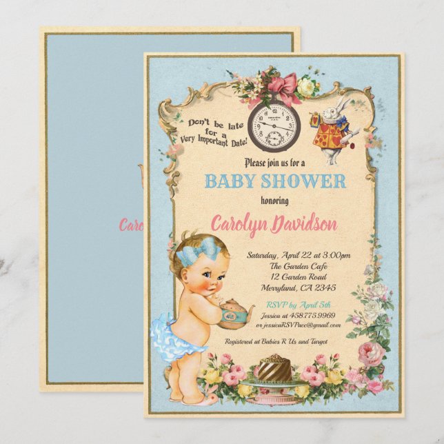 Alice in Wonderland Baby Shower Invitation blonde (Front/Back)