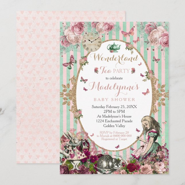 Alice in Wonderland Baby Shower Invitation Vintage (Front/Back)