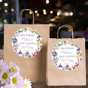 Alice in wonderland baby shower tea party favour classic round sticker