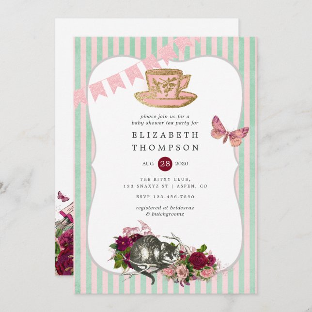 Alice In Wonderland Baby Shower Tea Party Invitation (Front/Back)