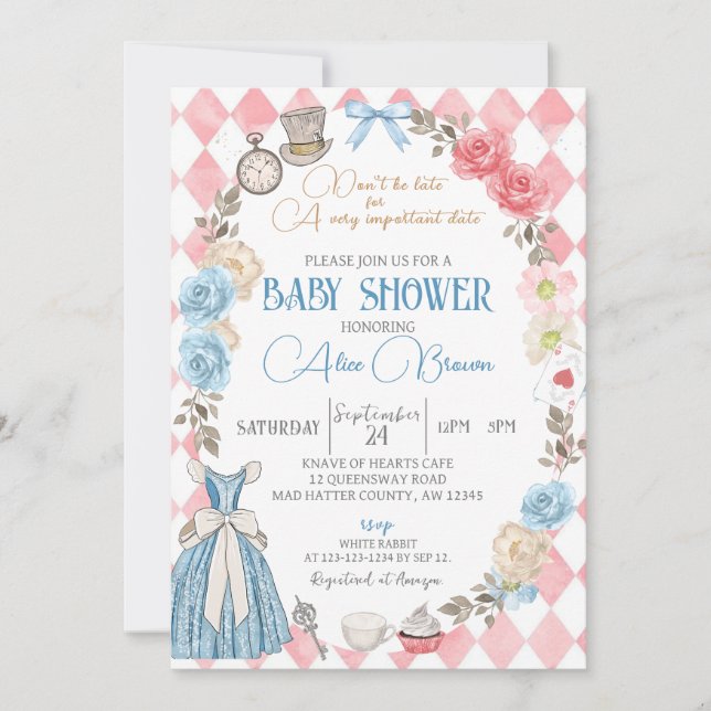 Alice in Wonderland, Baby Shower Tea Party Invitation (Front)