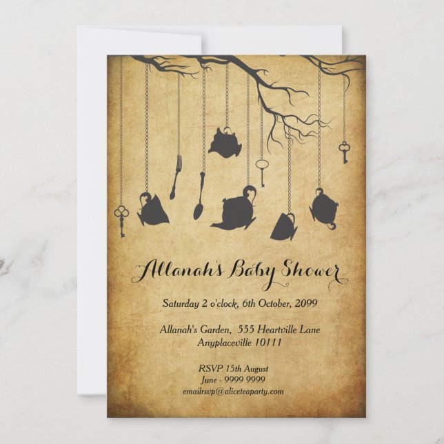 Alice in Wonderland Baby Shower Tea Party Invitation (Front)