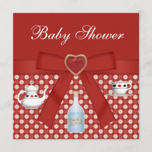 Alice in Wonderland Baby Shower Tea Party Red Invitation