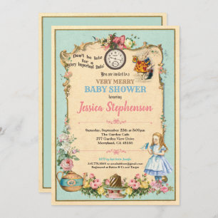 Alice in Wonderland baby shower turqoise teal Invitation
