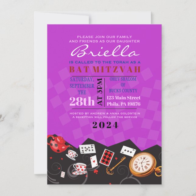 ALICE IN WONDERLAND Bat Mitzvah Invitation (Front)