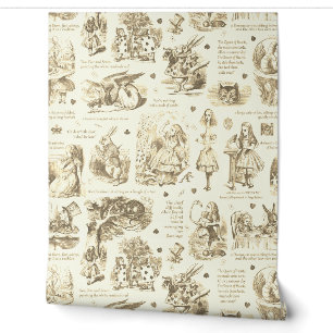 Alice in Wonderland Beige Cream Toile Nursery Wallpaper