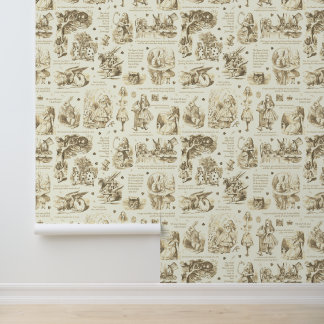 Alice in Wonderland Beige Cream Toile Nursery Wallpaper