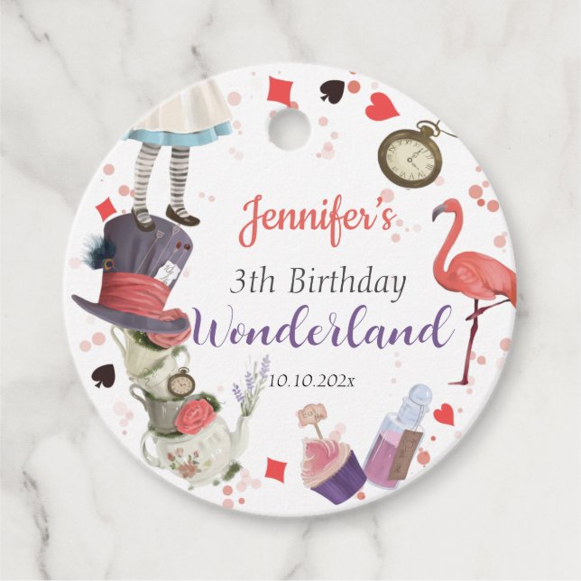Alice in Wonderland Birthday  Favour Tags (Front)