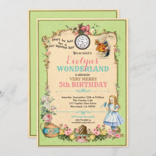 Alice in Wonderland birthday invitaion green Invitation