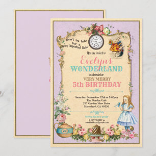 Alice in Wonderland birthday invitaion purple Invitation