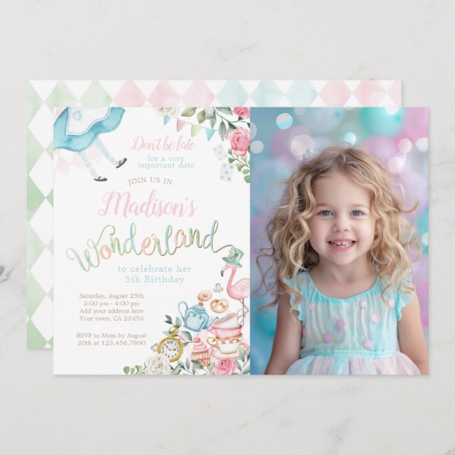 Alice in Wonderland Birthday Invitation (Front/Back)