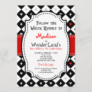 Alice in Wonderland Birthday Invite Queen of Heart